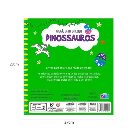 Livro De Colorir Infantil Dinossauros Com Aquarela 10 Cores