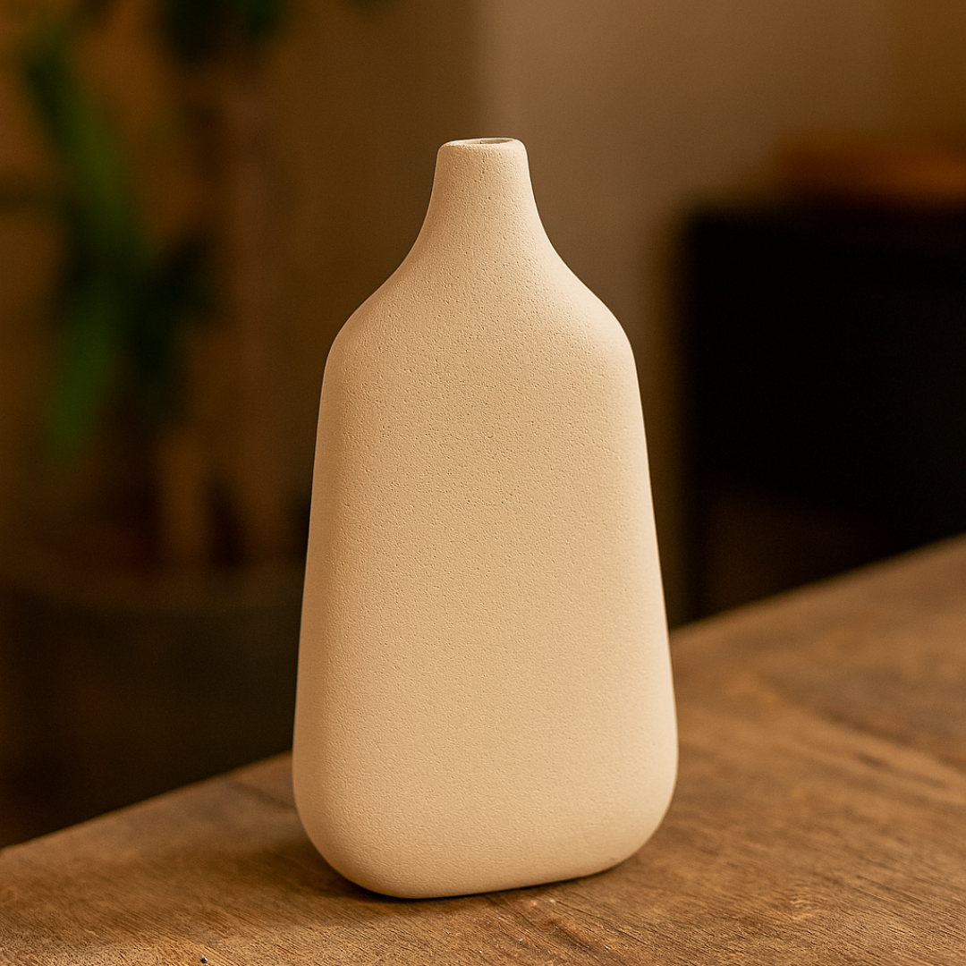 Vaso em Cerâmica Retangular Bege 27,5cm