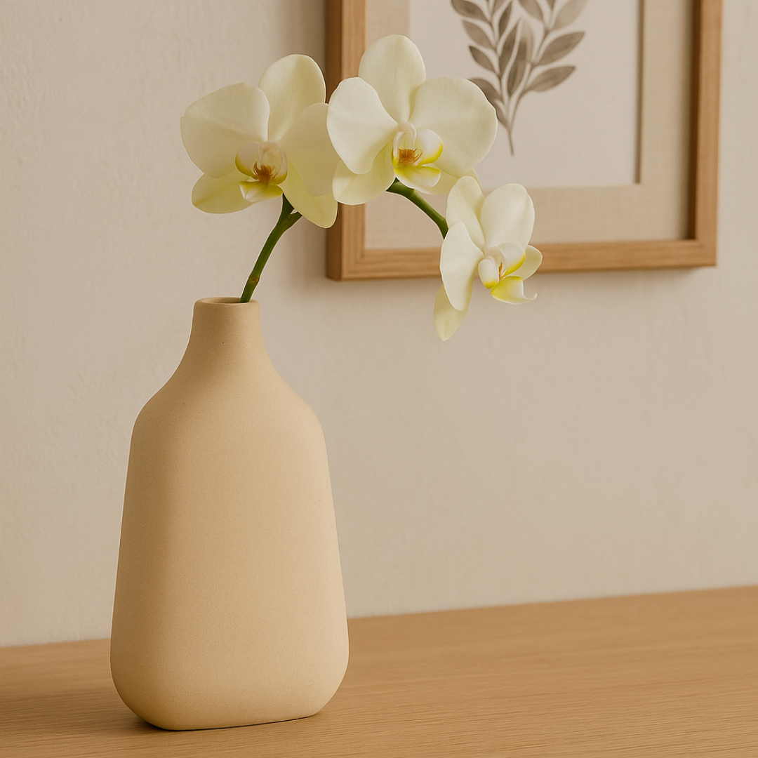 Vaso em Cerâmica Retangular Bege 27,5cm