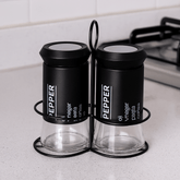 Porta Condimentos de Vidro com Suporte Sancho Preto