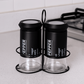 Porta Condimentos de Vidro com Suporte Sancho Preto