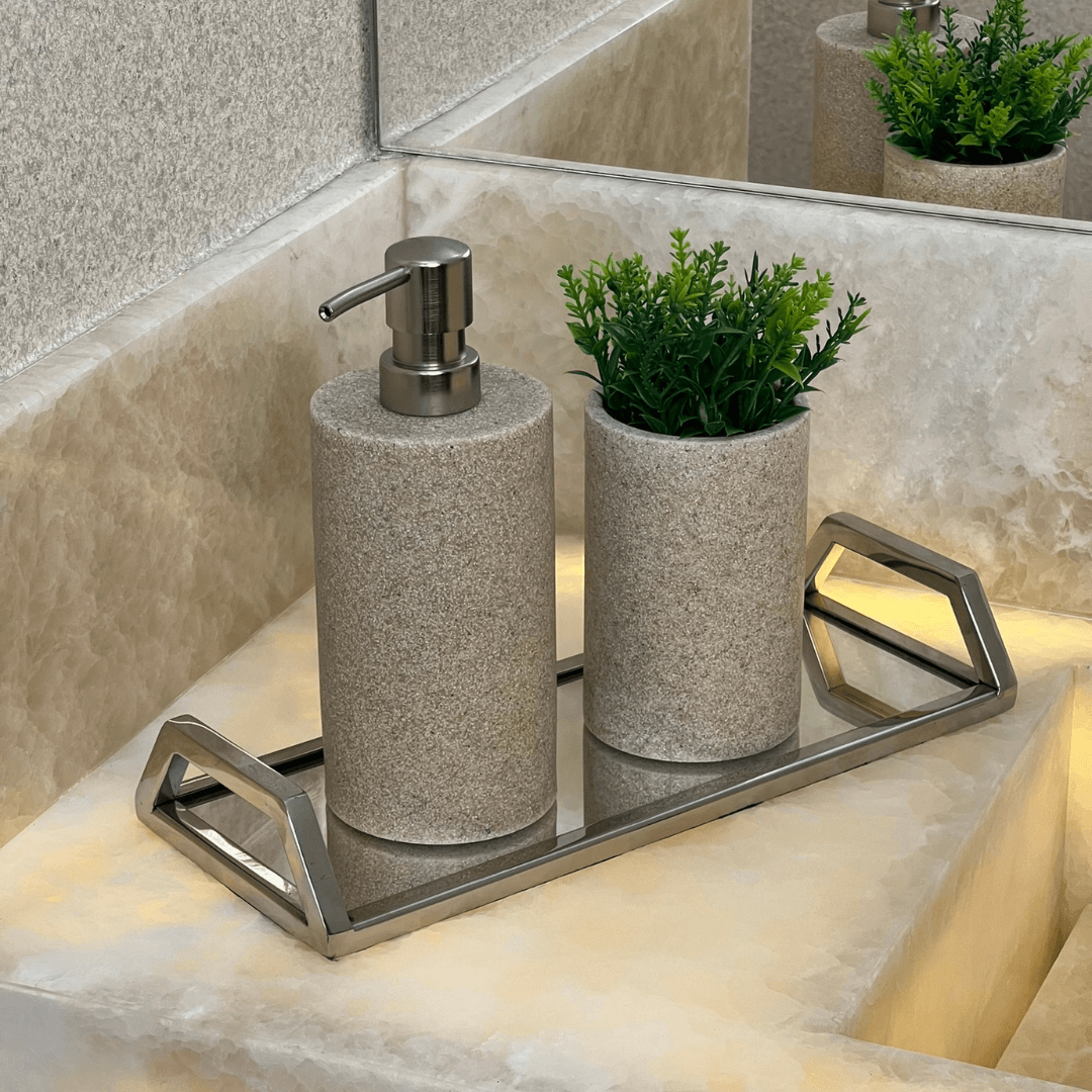 Porta Sabonete Líquido em Poliresina Areia