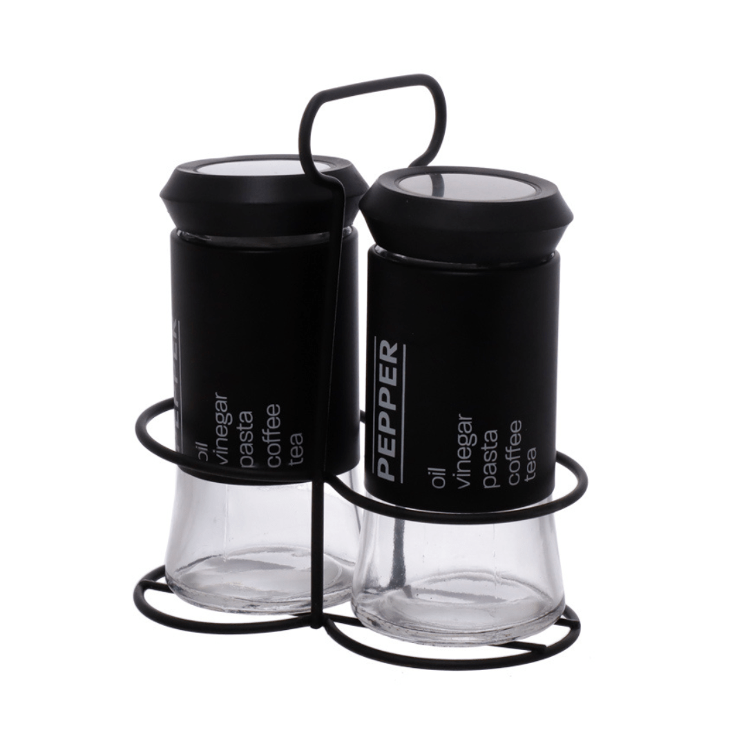 Porta Condimentos de Vidro com Suporte Sancho Preto