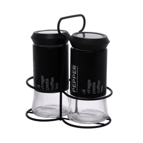 Porta Condimentos de Vidro com Suporte Sancho Preto