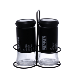 Porta Condimentos de Vidro com Suporte Sancho Preto