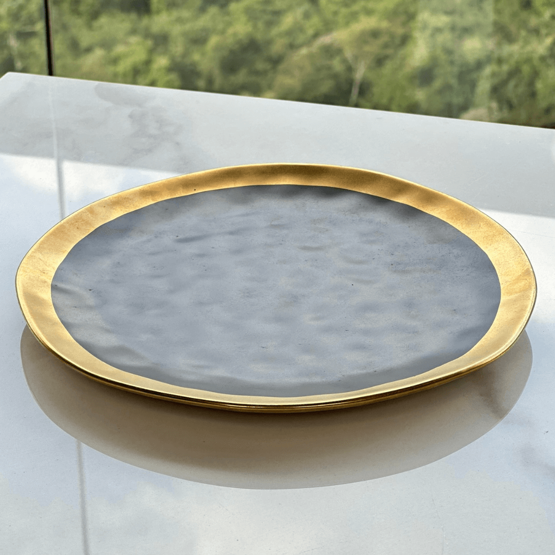Prato Raso Dubai em Porcelana Preto e Dourado 25cm