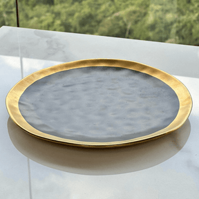 Prato Raso Dubai em Porcelana Preto e Dourado 25cm