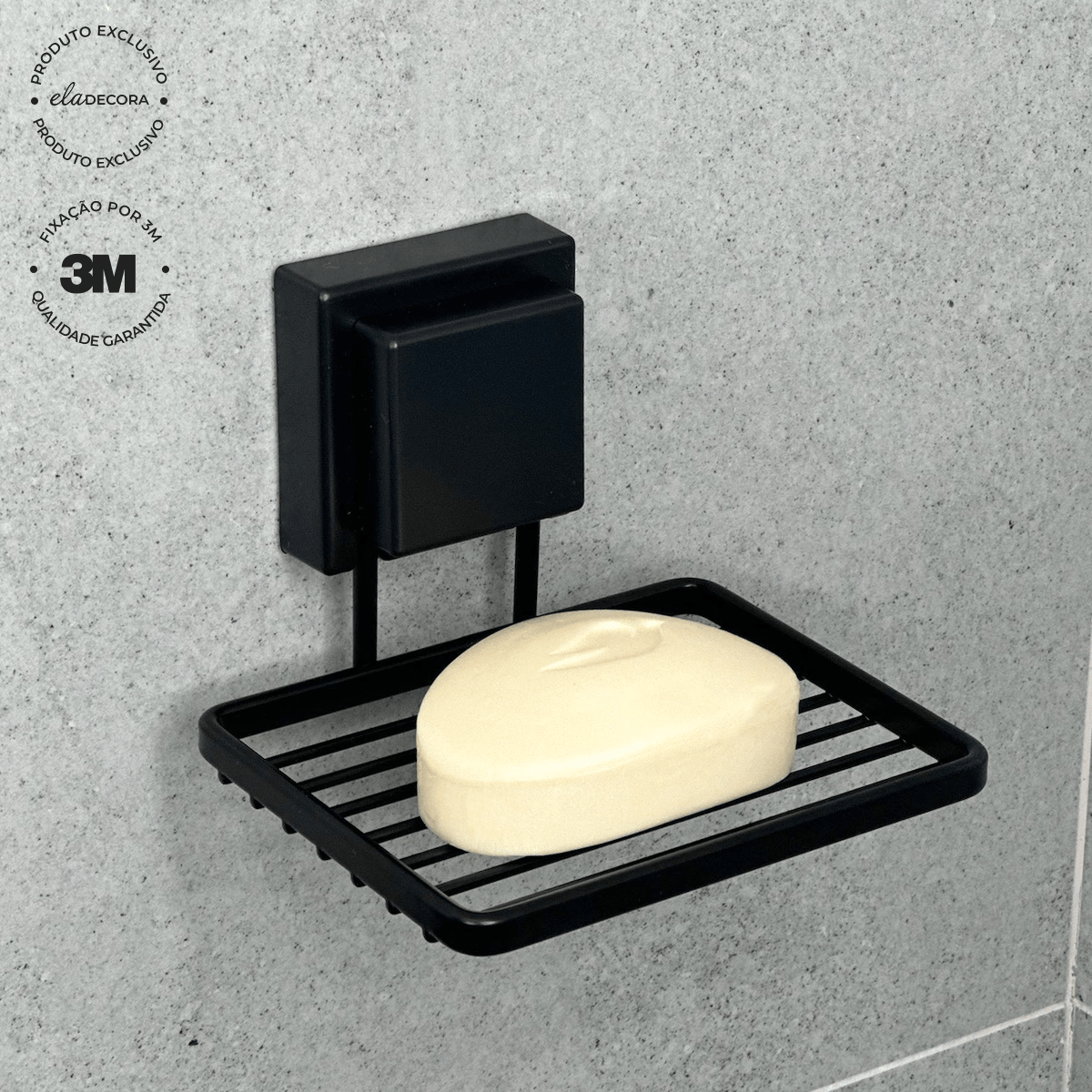 Saboneteira com Fixação 3M Preto Fosco
