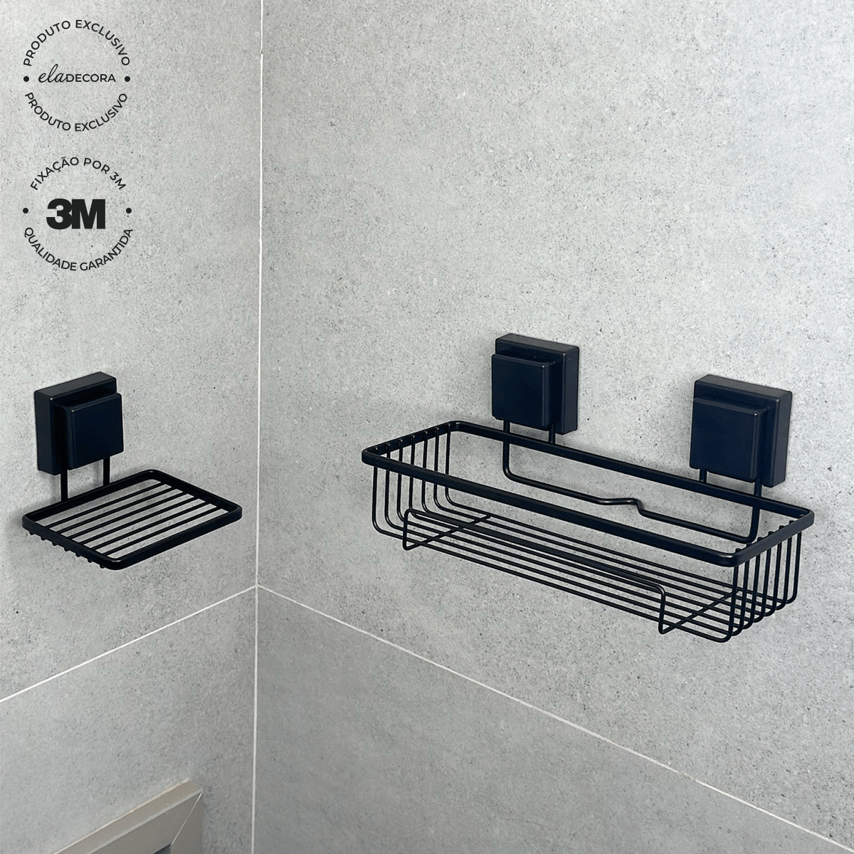 Saboneteira com Fixação 3M Preto Fosco